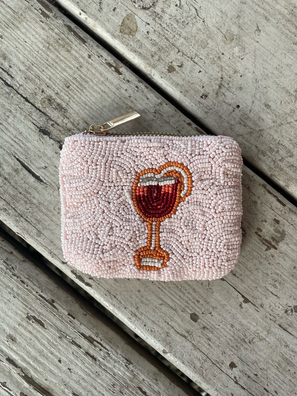 Sincerely Jules Beaded Wine Glass Coin Pouch Pastel Pink EUC